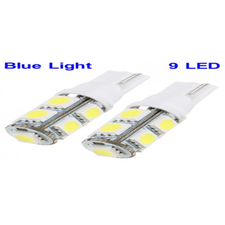 T10 Blue 9 LED Car Signal Light Bulb (Pair)