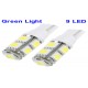 T10 Green 9 LED Car Signal Light Bulb (Pair)