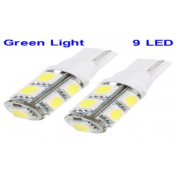 T10 Green 9 LED Car Signal Light Bulb (Pair)