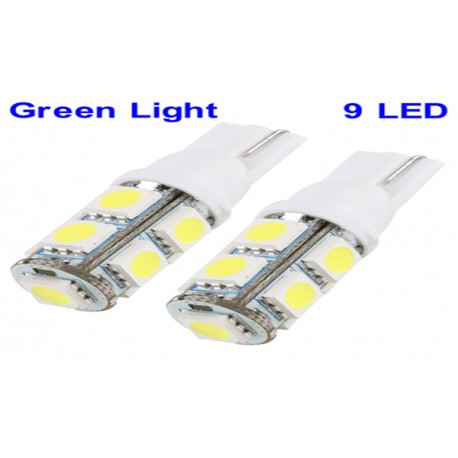 T10 Green 9 LED Car Signal Light Bulb (Pair)