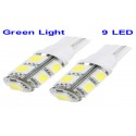 T10 Green 9 LED Car Signal Light Bulb (Pair)