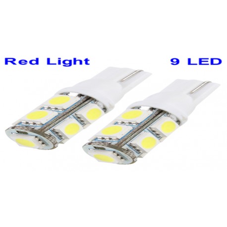 T10 Red 9 LED Car Signal Light Bulb (Pair)