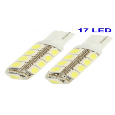 T10 White 17 LED 5050 SMD Car Signal Light Bulb (Pair)